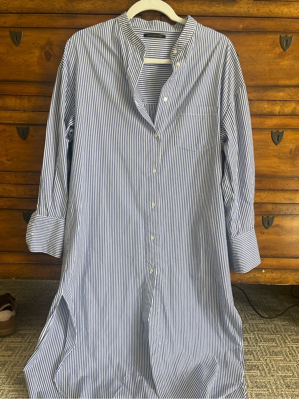 Women's Blue and White Striped Button-Down Shirt Dress